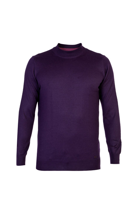 Purple Semi-Turtleneck Regular Fit Wool Knit Sweater