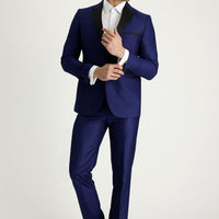 Lacivert 7 Drop Slim Fit Dar Kesim Mono Yaka Desenli Smokin & Damatlık