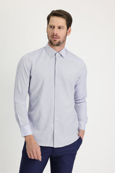 Lacivert Uzun Kol Slim Fit Dar Kesim Desenli Gömlek