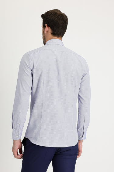 Lacivert Uzun Kol Slim Fit Dar Kesim Desenli Gömlek