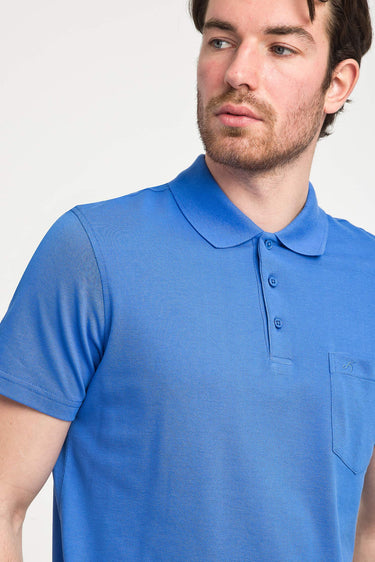 Kobalt Mavi Cepli Polo Yaka Düz Regular Fit Pamuk Tişört