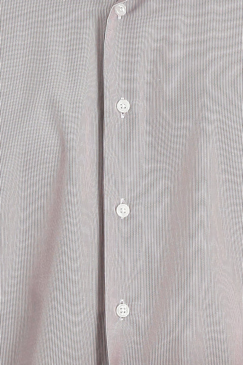 Açık Bordo Uzun Kol Slim Fit Dar Kesim Klasik Çizgili Pamuklu Kolay Ütülenebilir Gömlek