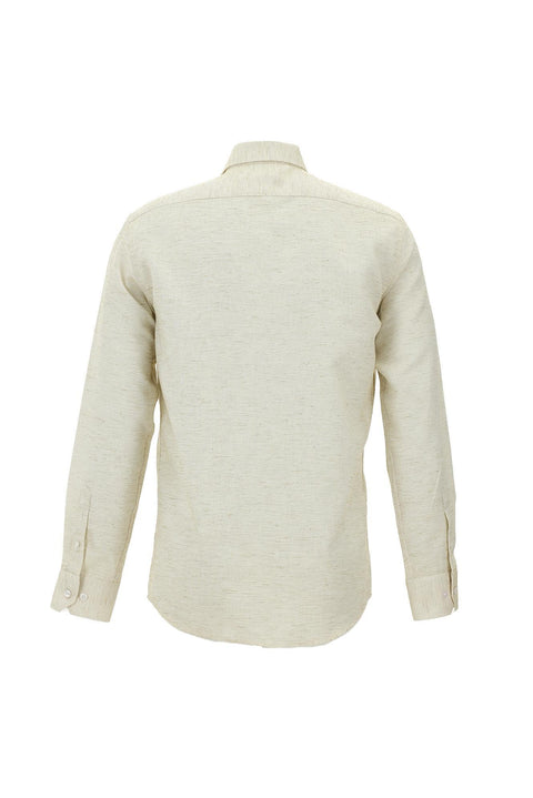 Koyu Bej Uzun Kol Slim Fit Dar Kesim Desenli Spor Pamuk Gömlek
