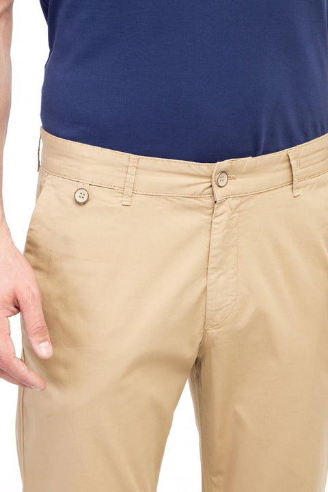 Beige Regular Fit Standard Cut Patterned Lycra Canvas / Chino Trousers