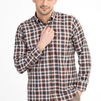 Beige Long-Sleeve Plaid Shirt
