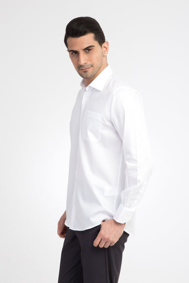 Beyaz Uzun Kol Klasik Saten Pamuk Gömlek