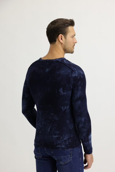 Lacivert V Yaka Batik Desenli Sweatshirt
