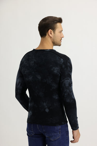 Koyu Yesil V Yaka Batik Desenli Sweatshirt