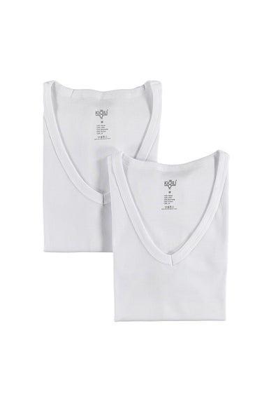 Beyaz 2'li V Yaka Pamuk Atlet Seti