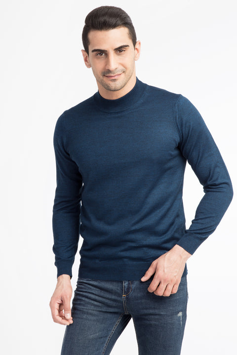 Petrol Half Turtleneck Regular Fit Wool Knit Sweater
