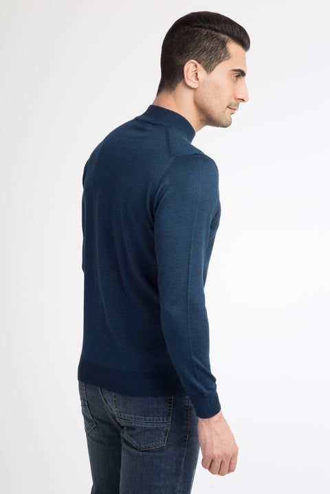 Petrol Half Turtleneck Regular Fit Wool Knit Sweater