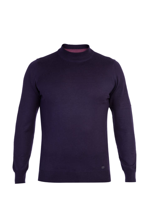 Purple Semi-Turtleneck Regular Fit Wool Knit Sweater