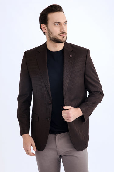 Koyu Kahve Desenli Klasik Bambu Ceket