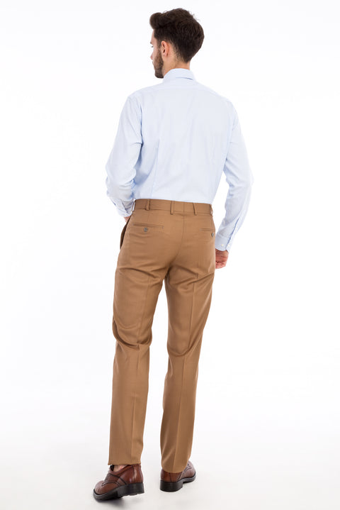 Açık Kahve - Camel 6 Drop Regular Fit Standart Kesim Yünlü Klasik Kumaş Pantolon