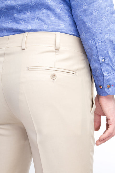 Krem 7 Drop Slim Fit Dar Kesim Yünlü Klasik Kumaş Pantolon