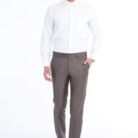 Kahve 7 Drop Slim Fit Dar Kesim Ekose Klasik Kumaş Pantolon