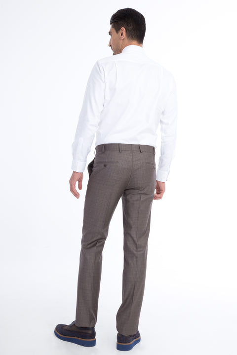 Kahve 7 Drop Slim Fit Dar Kesim Ekose Klasik Kumaş Pantolon