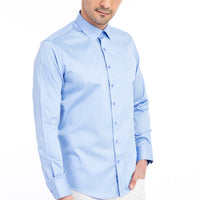 Mavi Uzun Kol Saten Slim Fit Dar Kesim Pamuk Gömlek
