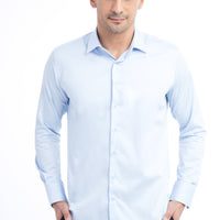 Açık Mavi Uzun Kol Slim Fit Dar Kesim Saten Pamuk Gömlek