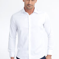 Beyaz Uzun Kol Saten Slim Fit Dar Kesim Pamuk Gömlek