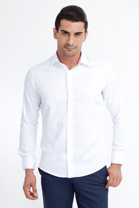 Beyaz Uzun Kol Saten Slim Fit Dar Kesim Pamuk Gömlek