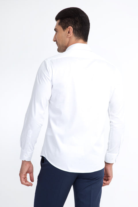 Beyaz Uzun Kol Saten Slim Fit Dar Kesim Pamuk Gömlek