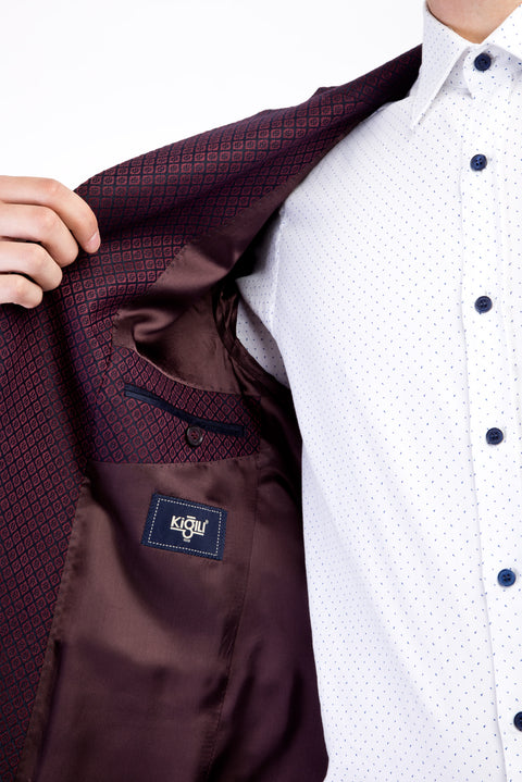 Bordo 6 Drop Regular Fit Standart Kesim Kuşgözü Ceket