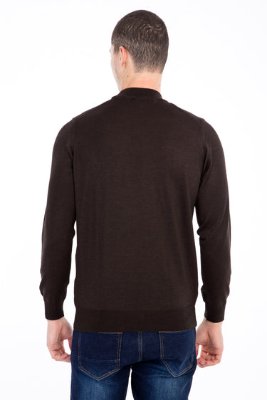 Kahve Yarım Balıkçı Yaka Yünlü Triko Kazak