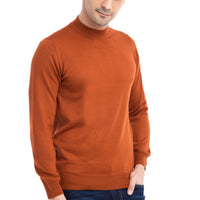 Tile-colored Half Turtleneck Wool Knit Sweater
