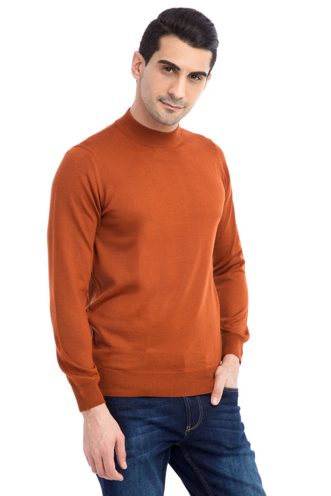 Tile-colored Half Turtleneck Wool Knit Sweater