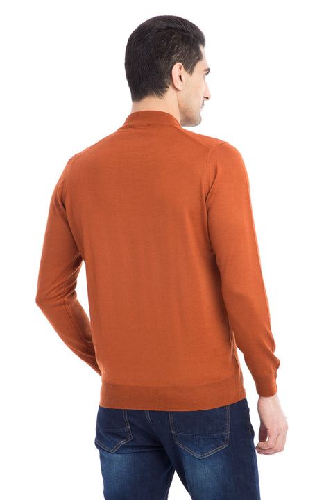 Tile-colored Half Turtleneck Wool Knit Sweater