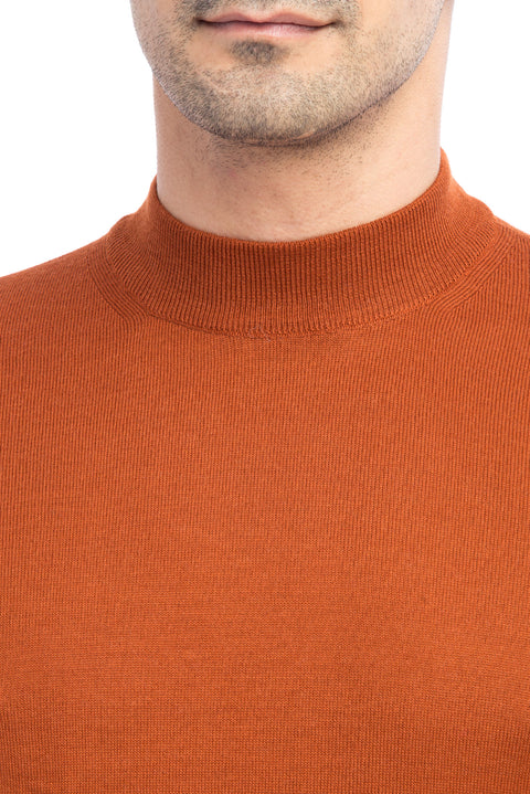 Tile-colored Half Turtleneck Wool Knit Sweater