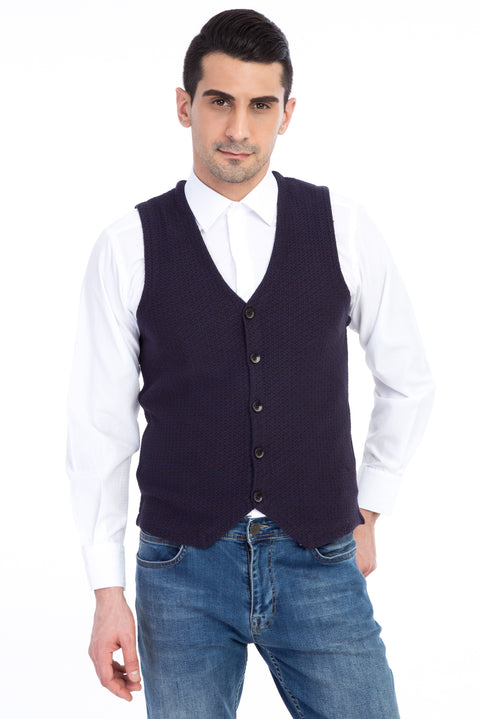 Lacivert Desenli Slim Fit Dar Kesim Yelek