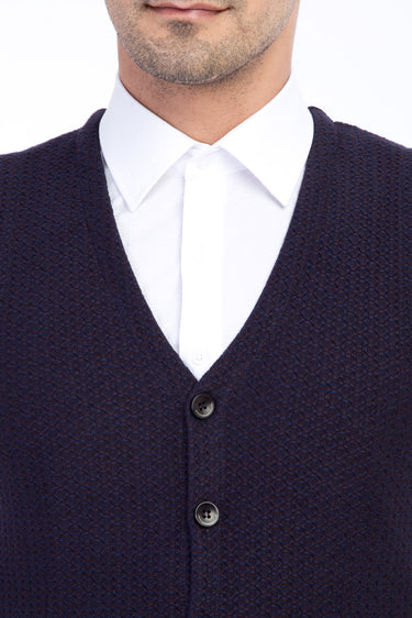 Lacivert Desenli Slim Fit Dar Kesim Yelek