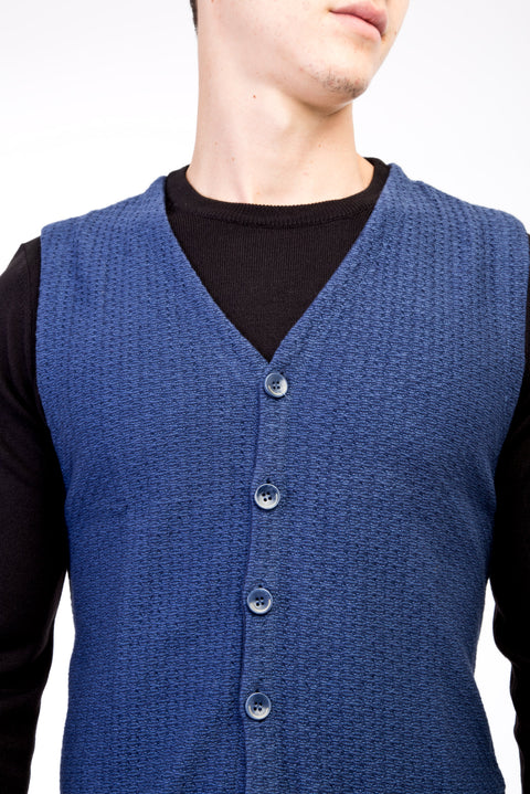 Mavi Desenli Slim Fit Dar Kesim Yelek