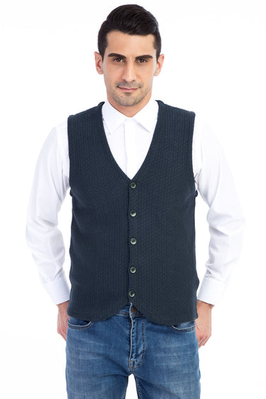 Koyu Yesil Desenli Slim Fit Dar Kesim Yelek