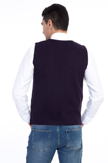 Mor Yünlü Regular Fit Desenli Yelek