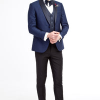 Mavi 7 Drop Slim Fit Dar Kesim Şal Yaka Desenli Yelekli Smokin & Damatlık