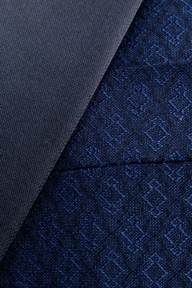 Mavi Slim Fit Dar Kesim Şal Yaka Desenli Yelekli Smokin / Damatlık