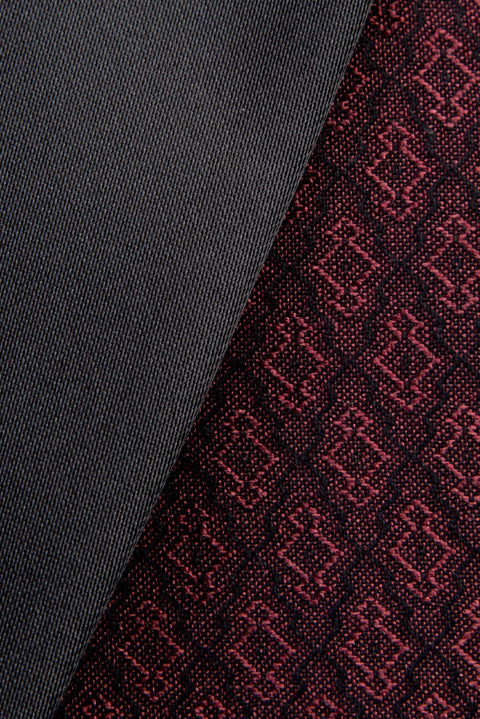 Bordo 7 Drop Slim Fit Dar Kesim Şal Yaka Desenli Yelekli Smokin & Damatlık