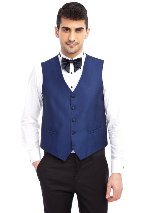 Mavi 7 Drop Slim Fit Dar Kesim Sivri Yaka Desenli Yelekli Smokin & Damatlık