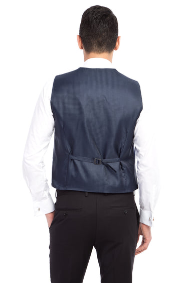 Mavi Slim Fit Dar Kesim Sivri Yaka Desenli Yelekli Smokin / Damatlık
