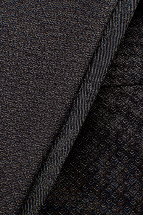 Siyah 7 Drop Slim Fit Dar Kesim Sivri Yaka Desenli Yelekli Smokin & Damatlık