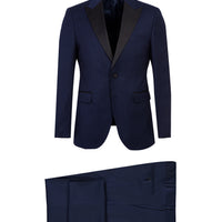 Lacivert Sivri Yaka Kuşgözü 7 Drop Slim Fit Dar Kesim Smokin & Damatlık