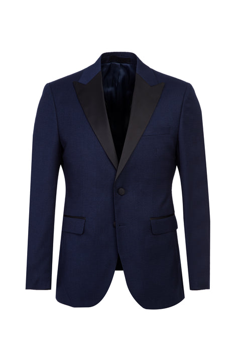 Lacivert Sivri Yaka Kuşgözü 7 Drop Slim Fit Dar Kesim Smokin & Damatlık