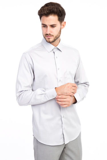 Açık Gri Uzun Kol Non Iron Saten Klasik Gömlek