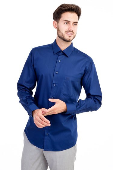 Lacivert Uzun Kol Non Iron Saten Klasik Gömlek