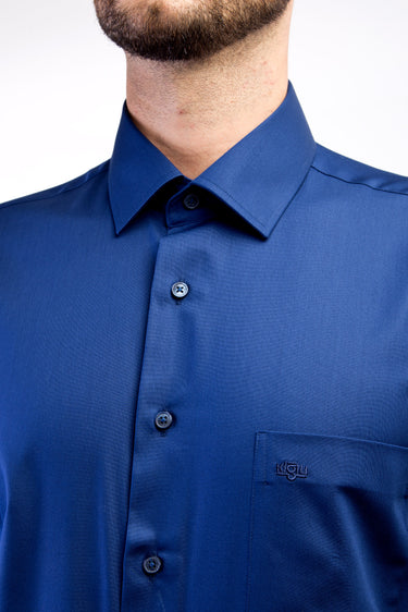 Lacivert Uzun Kol Non Iron Saten Klasik Gömlek