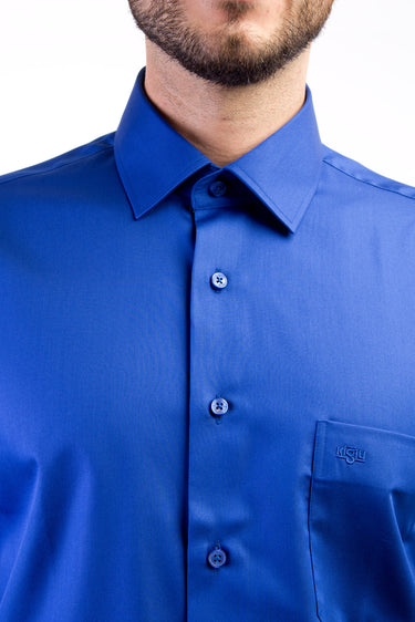 Mavi Uzun Kol Non Iron Klasik Saten Gömlek