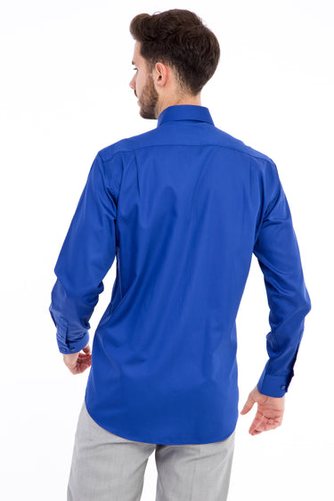 Mavi Uzun Kol Non Iron Klasik Saten Gömlek